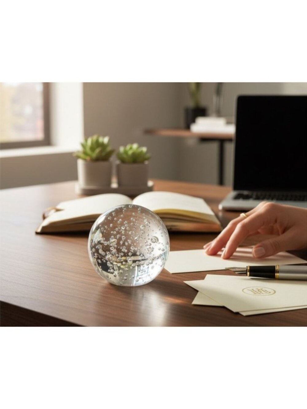 Clear Glass Sphere Paperweight With Bubble Design